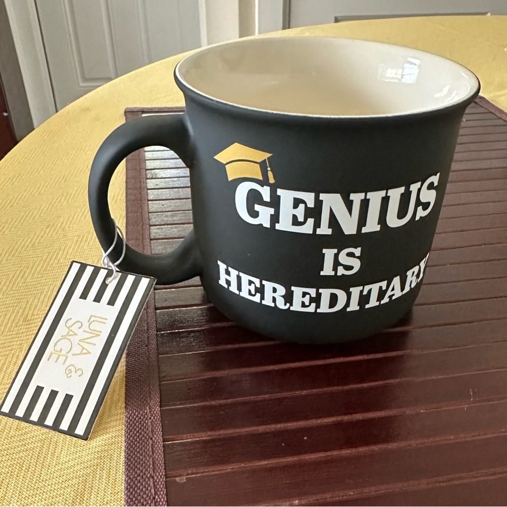 Black and Cream Mug - Genius Is Hereditary
